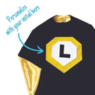 Personalized superhero cape featuring child's initial