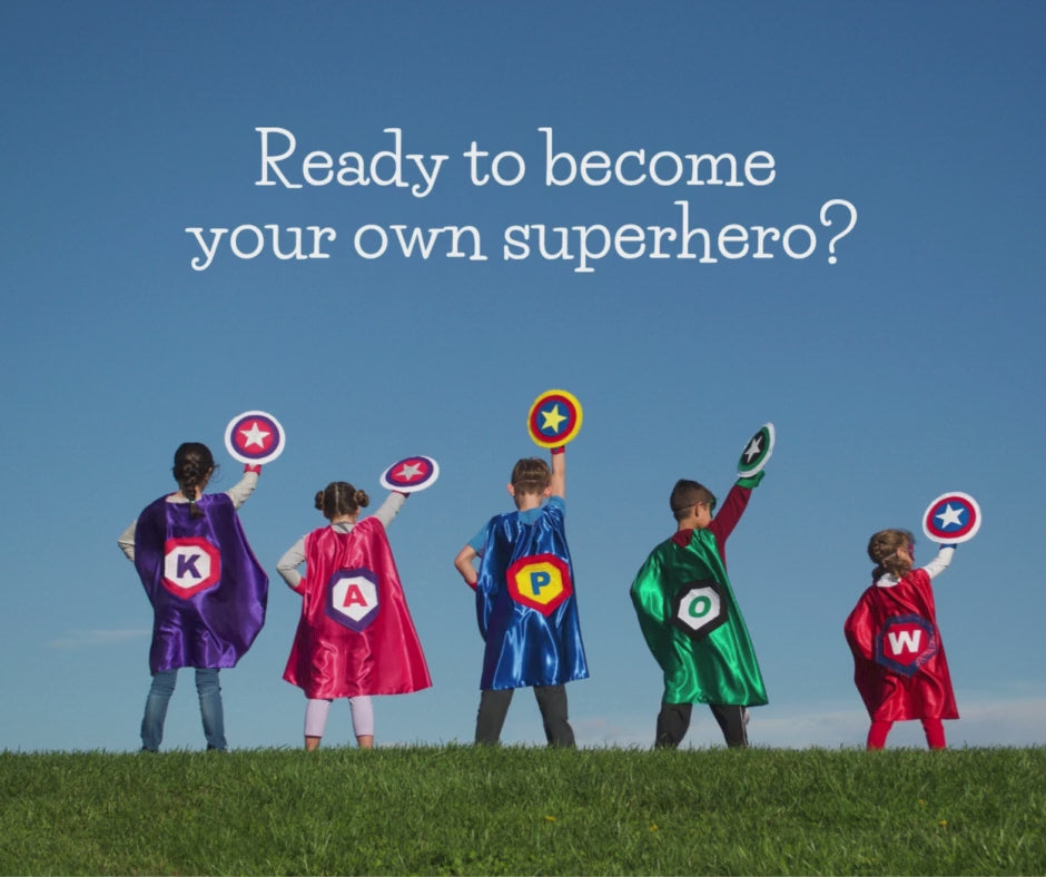 Creative Capes video, Kids becoming their own superhero and discovering their own unique superpowers, positive and fun screen-free play, handmade super hero capes by Holly