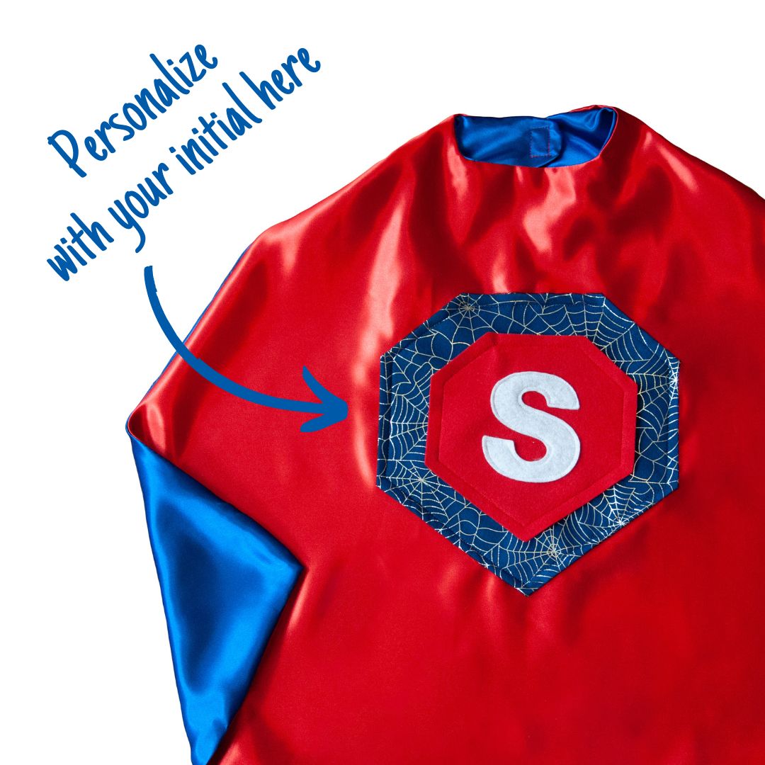 Personalized Kids superhero cape, costume featuring initial, Creative Capes, in made in the USA