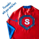 Personalized Kids superhero cape, costume featuring initial, Creative Capes, in made in the USA