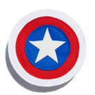 Red, White, and Blue star shield, made of multiple layers of felt, flexible stiffner inside to withstand active play from your child, handmade by Creative Capes