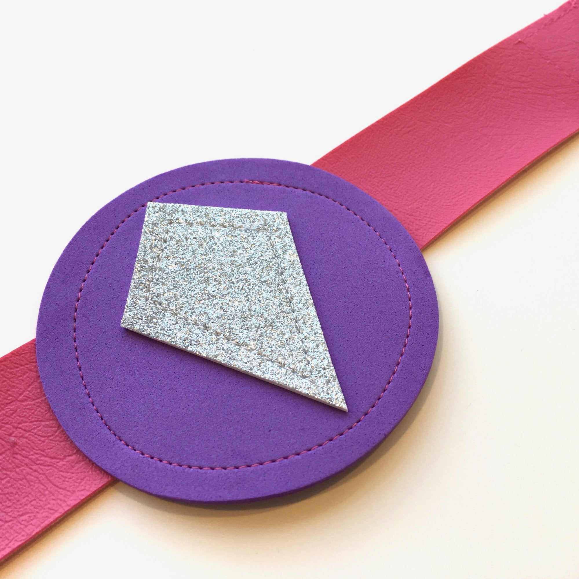 purple and pink superhero belt for kids, closeup shows quality of Creative Capes superhero costume accessories