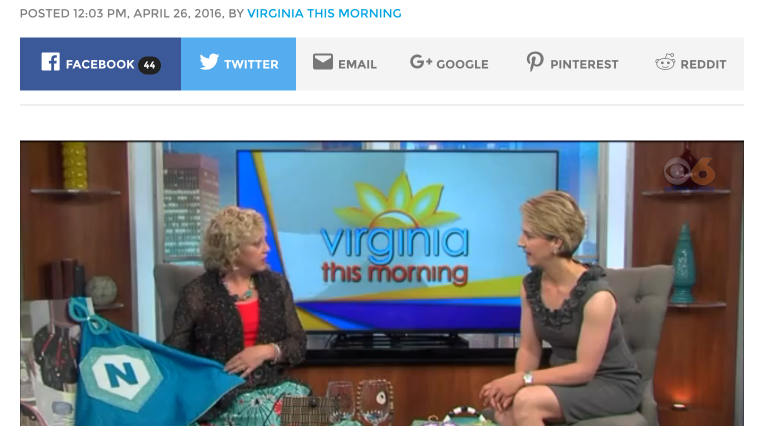 Creative Capes Featured in Art in the Park Segment on Virginia This Morning, CBS 6