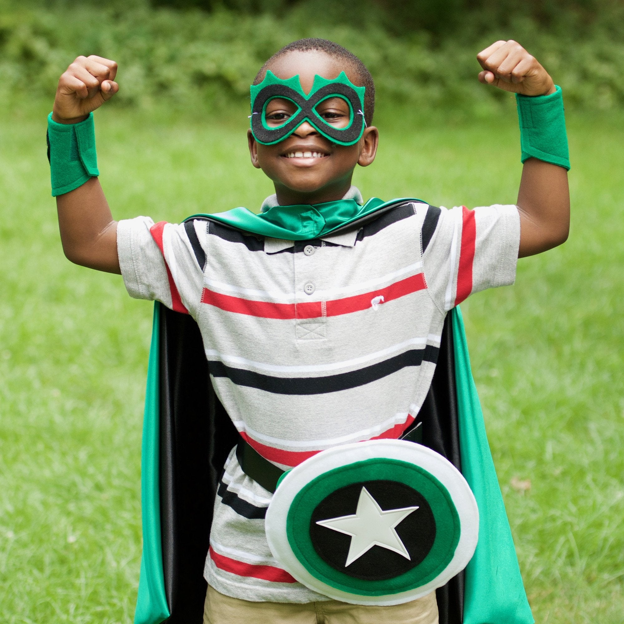 Kids Superhero Shield - Black/Green/White - Creative Capes