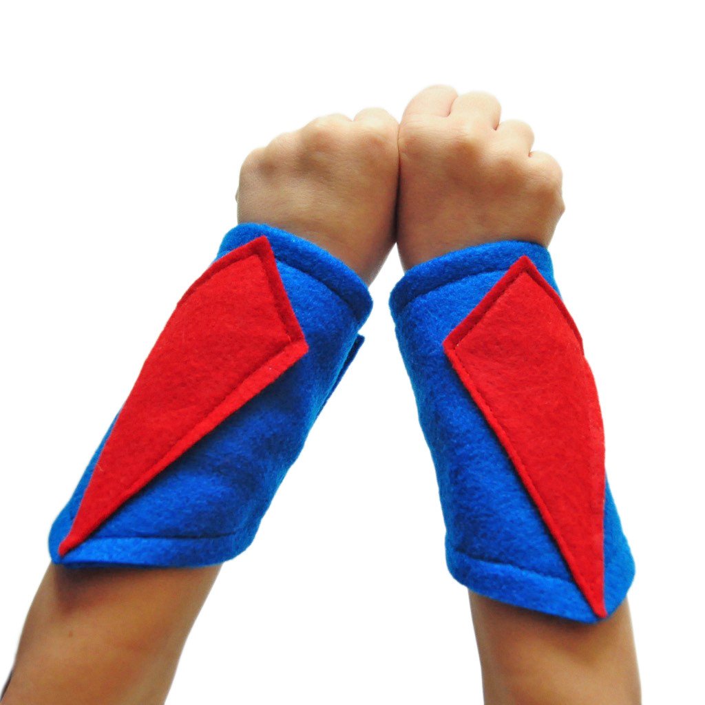 blue and red felt power wrist cuffs for kids, super hero costume accessories, Creative Capes made in USA